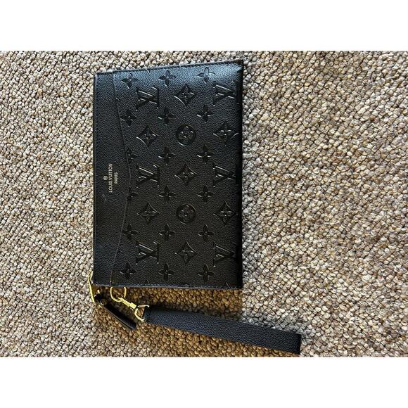 Louis Vuitton Black Monogram Embossed Leather Wristlet Clutch - Picture 1 of 6